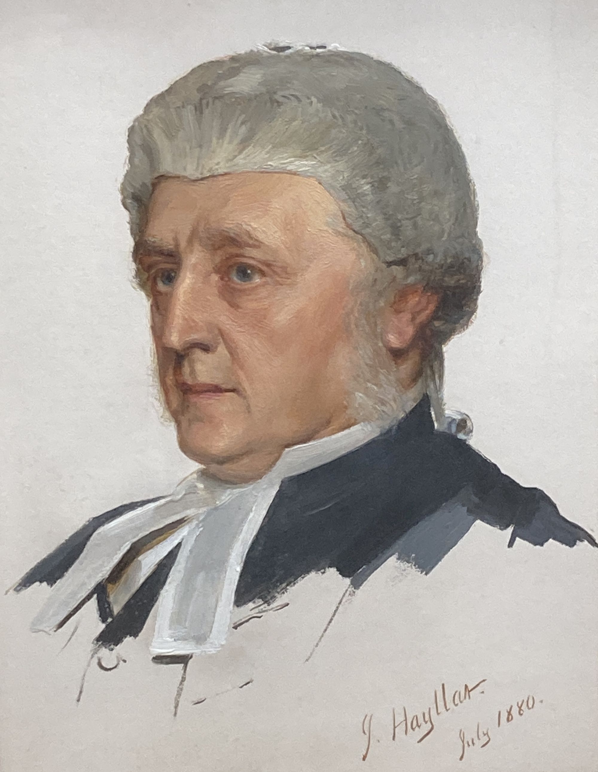 James Hayllar (1829-1920), oil on board, Portrait of the Hon. George Denman (1819-1896), signed and dated 1880, inscribed with label ve